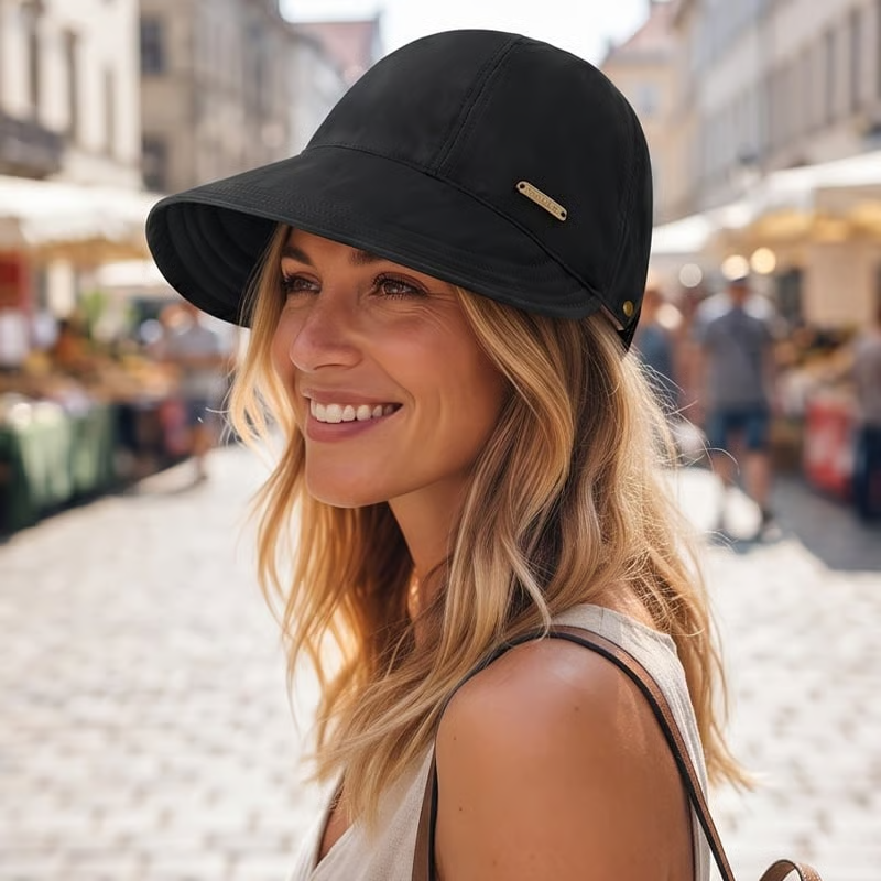 ☀️ Women’s Wide Brim Sun Visor Hat UPF 50+ – Ponytail Open Top Beach & Golf Sun Protection Cap