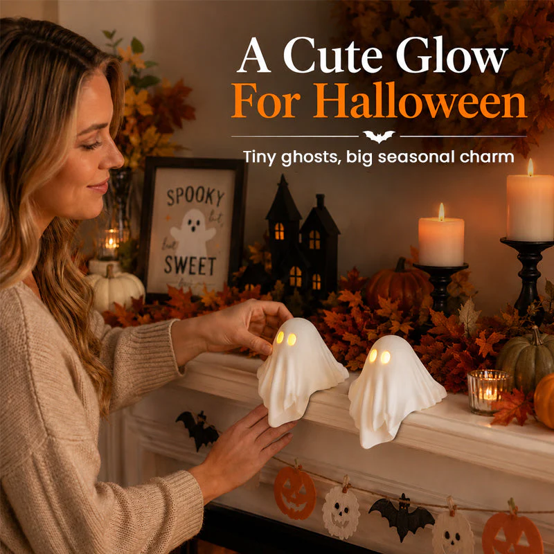 👻 Glowing Cute Ghost LED Halloween Decor – Warm Light Spooky-Free Table Ornament