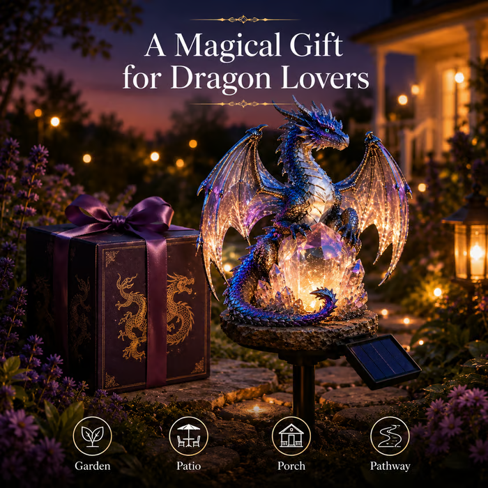 🔥LAST DAY 50% OFF – Solar Crystal Dragon Garden Light – Glowing Fantasy Outdoor Yard Decor with Solar Panel