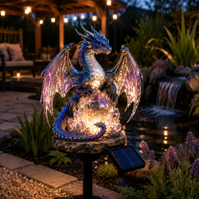 🔥LAST DAY 50% OFF – Solar Crystal Dragon Garden Light – Glowing Fantasy Outdoor Yard Decor with Solar Panel