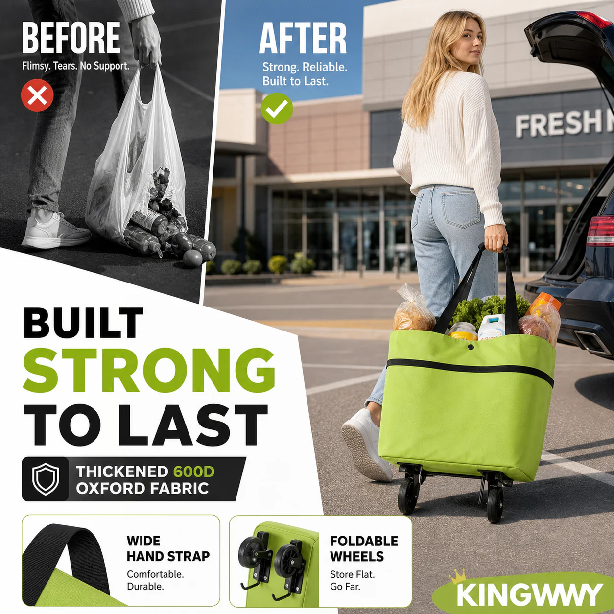 🛒 Portable Foldable Shopping Cart with Wheels | Lightweight Grocery Trolley for Easy Transport