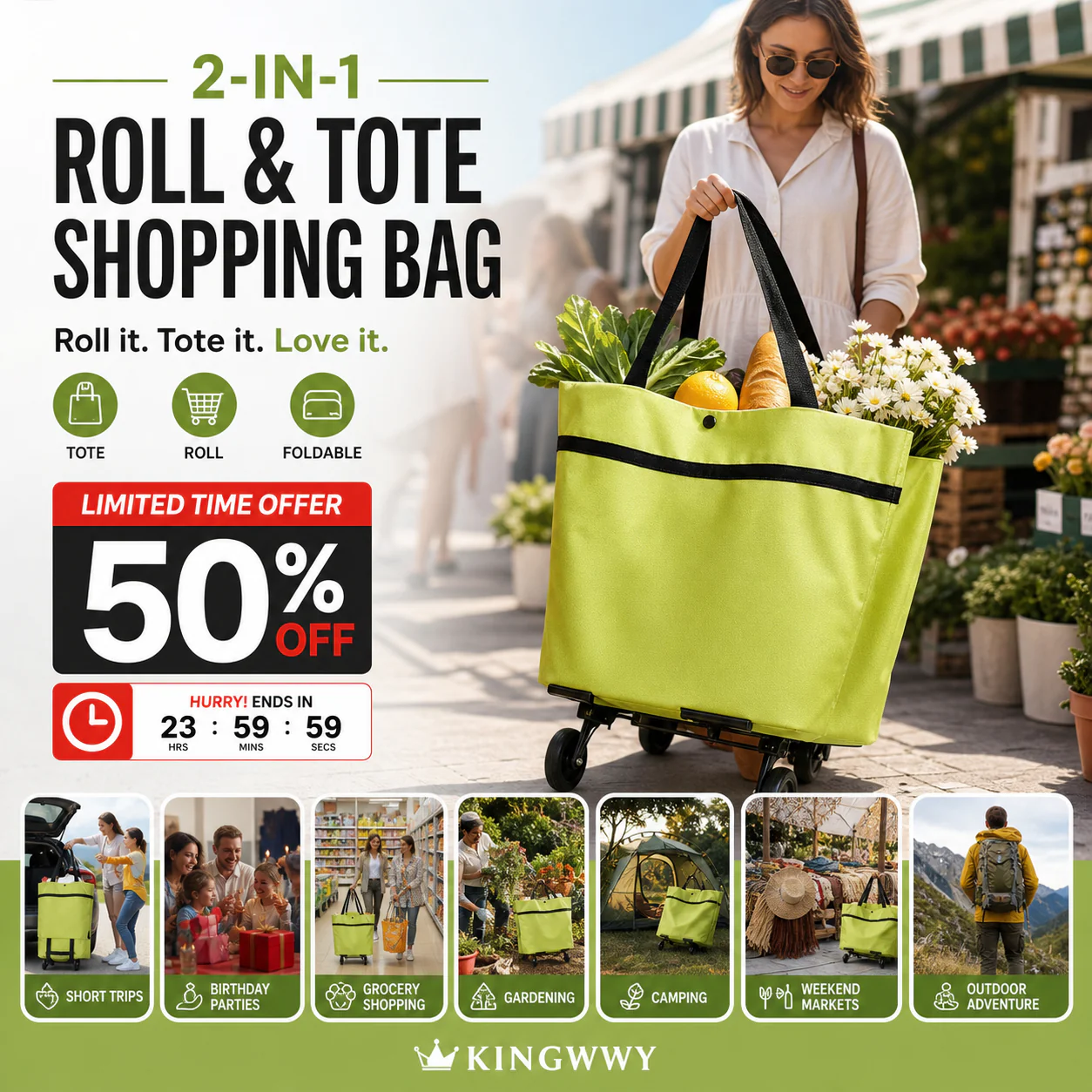 🛒 Portable Foldable Shopping Cart with Wheels | Lightweight Grocery Trolley for Easy Transport